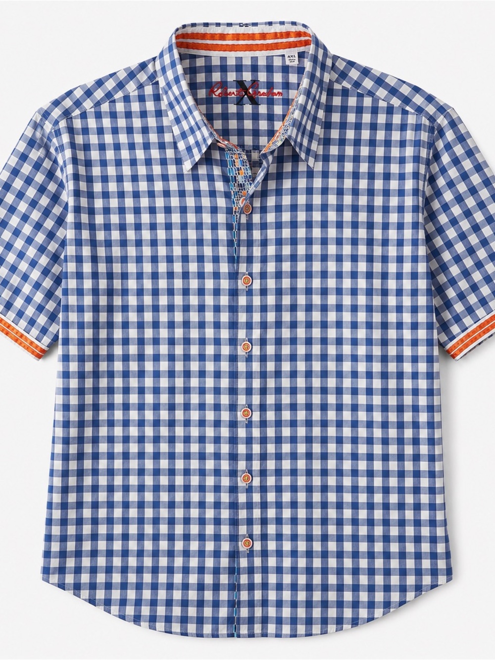 Robert Graham Blue and White Gingham Short-Sleeve Button-Down